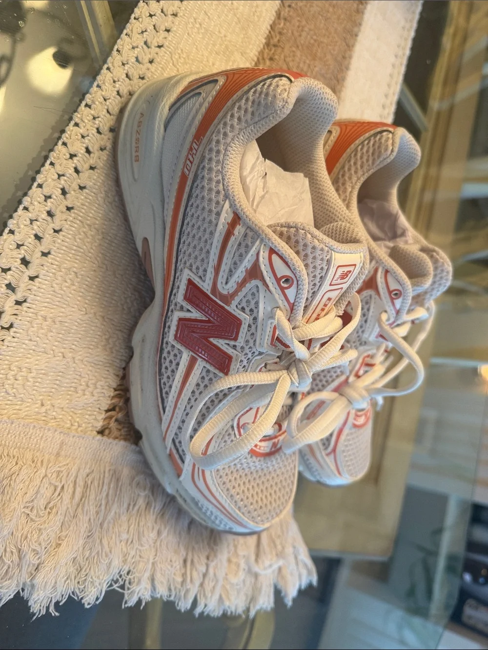 New Balance White and Orange Women's Running Sneakers